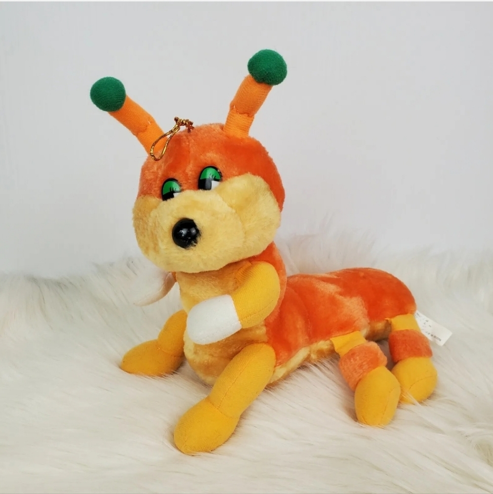 RARE Vintage Wondertreats Orange Green Caterpillar Plush 9"